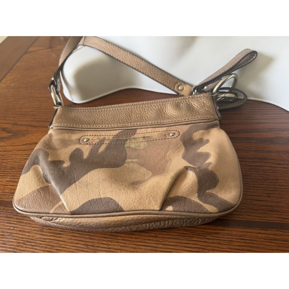 B Makowsky Gold Tan Bronze Camouflage Soft Leather Crossbody Leopard Lining Bag - Picture 13 of 16